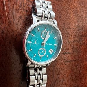 Silver and Teal Fossil Watch